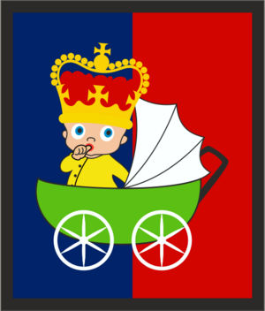 Royal Baby In A Pram With Red, White And Blue Colours Badge