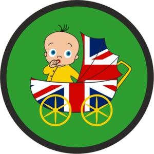 Royal Baby In Union Flag Pram On A Green Background