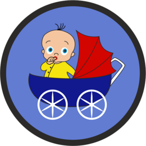 Royal Baby In With Red, White And Blue Pram On Blue Background Badge