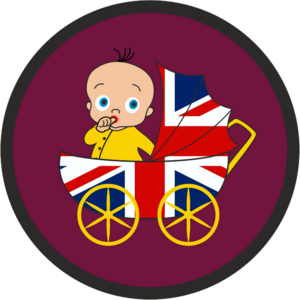 Royal Baby With Union Flag Pram On A Burgundy Background